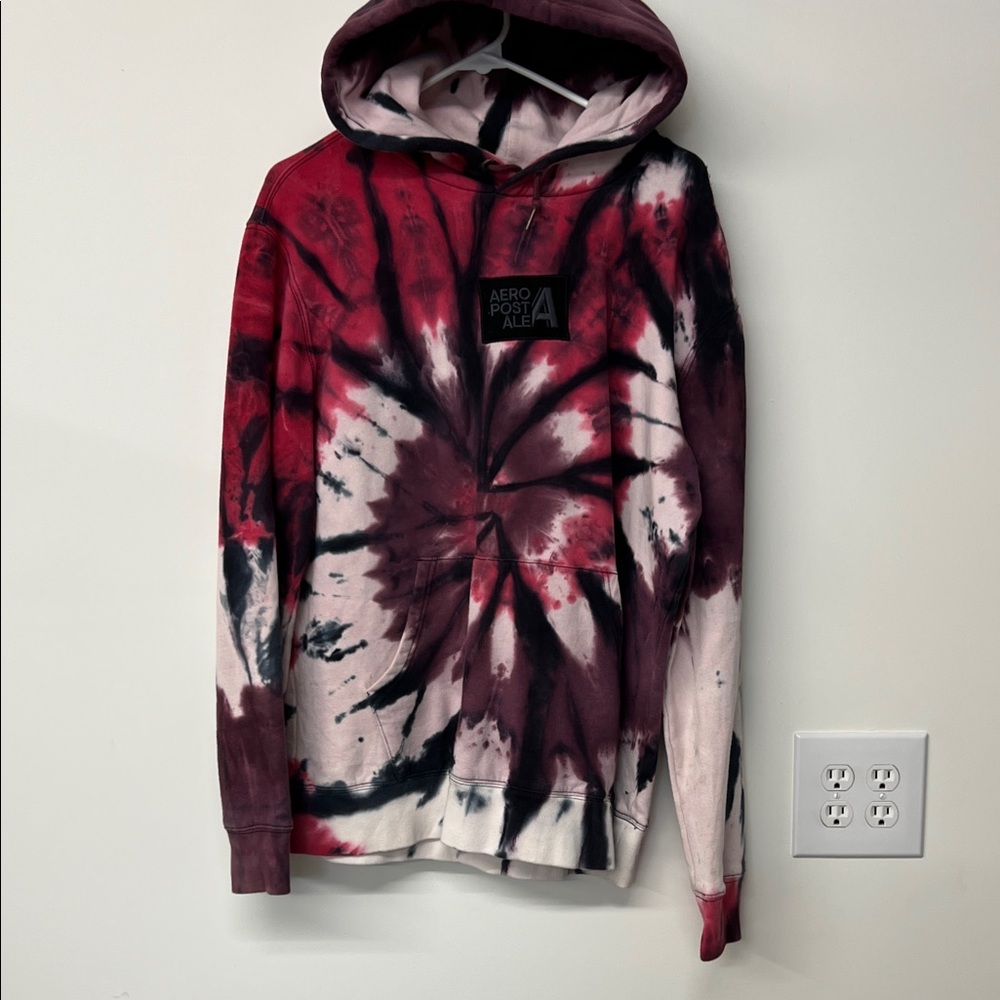 Aeropostale Maroon and Black Tie-Dye Hoodie
